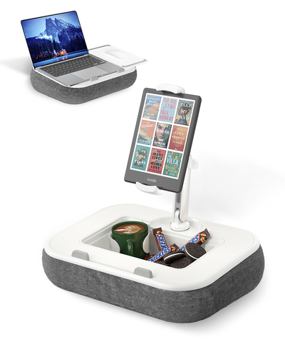 V-B6 Viozon Kindle Pillow Stand Holder, Phone Holder for Bed, Laptop Lap Desk with Mouse Pad,Compatible with 4.7-13" Kindle/Tablet/Phone,10-15" Laptop, Snack Bowl&Cup Attachment&Detachable 360°Stand Arm